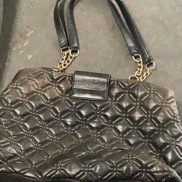 KATE SPADE Gun Metal Black Quilted Leather Chain Strap Hand Bag - Picture 15 of 16